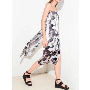 Helmut Lang Crypsis Print Strapless Silk Dress Size 4 Gray Multi